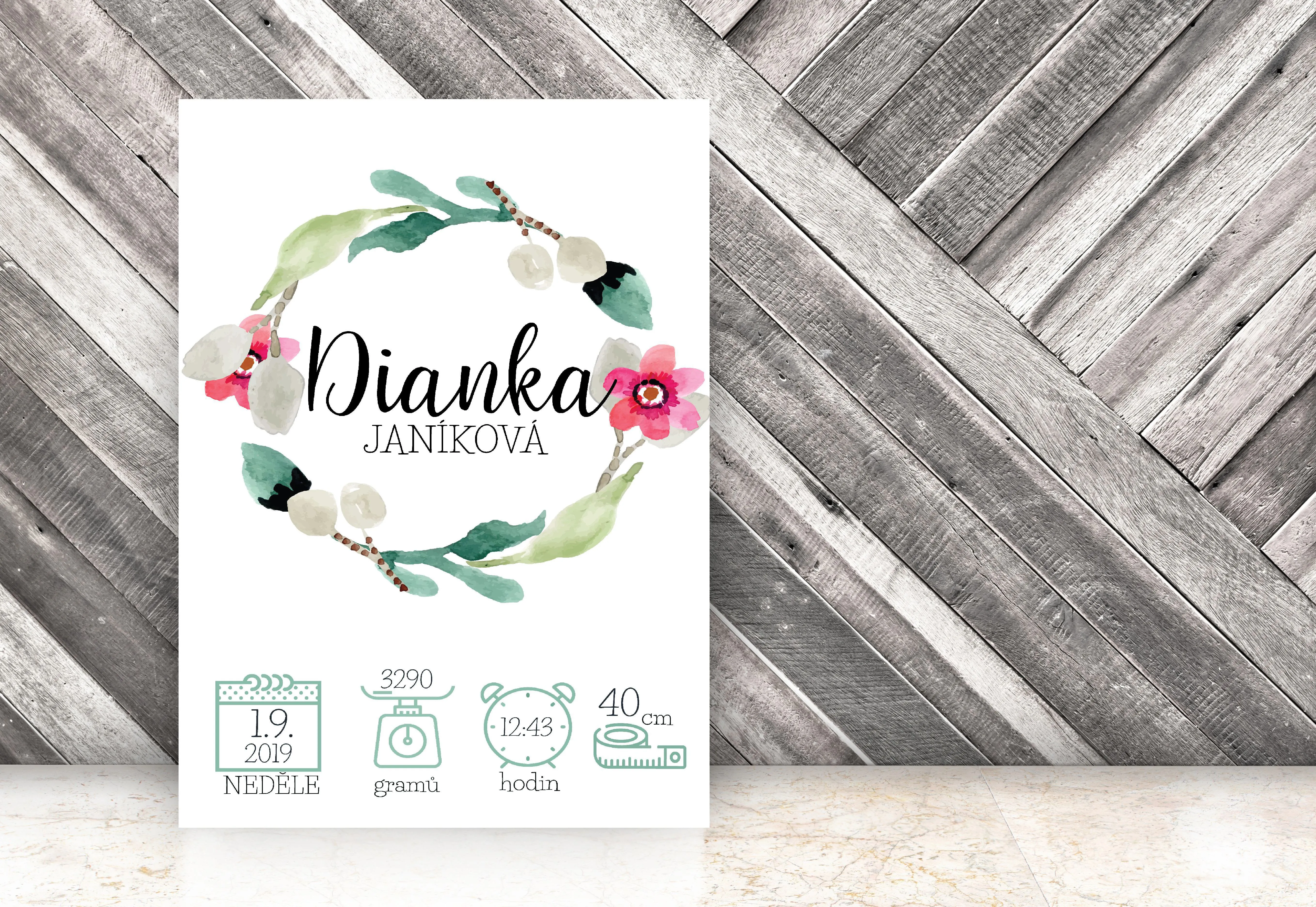 Plakát s údaji o narození  -  Dianka II.