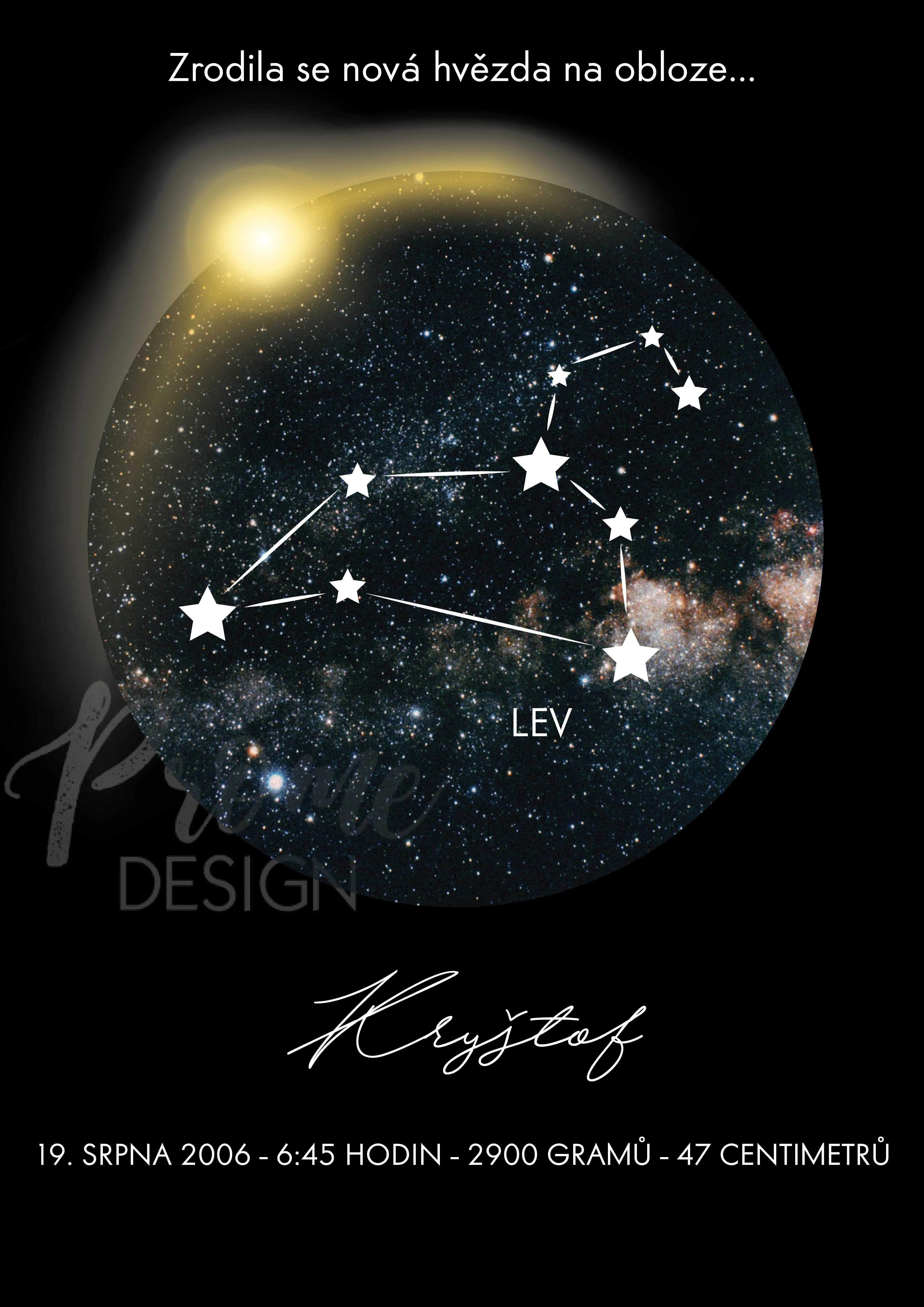 Plakát s údaji o narození  -  Kryštof