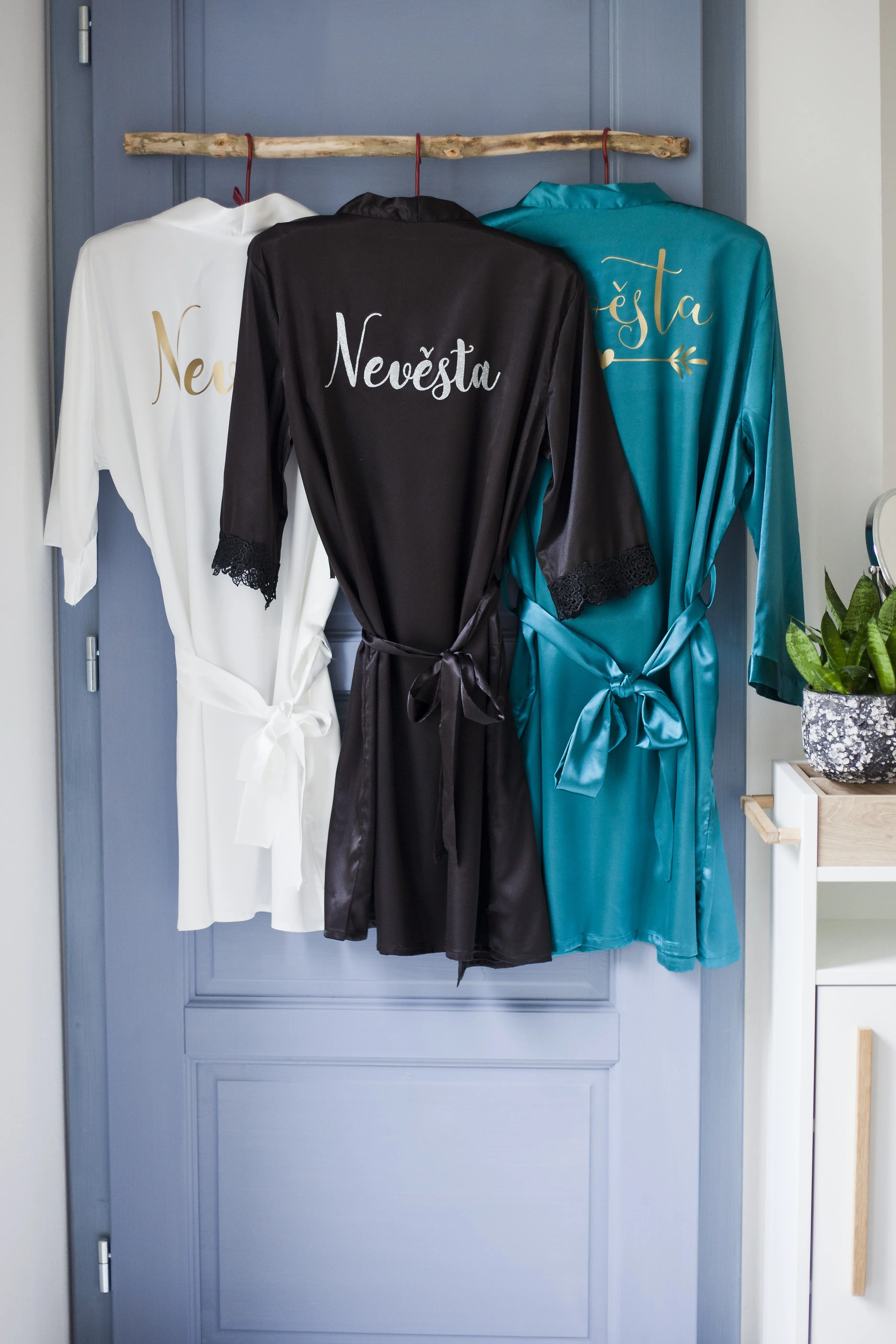 Dámský svatební župan v elegantním odstínu smaragdové barvy - S vlastním textem