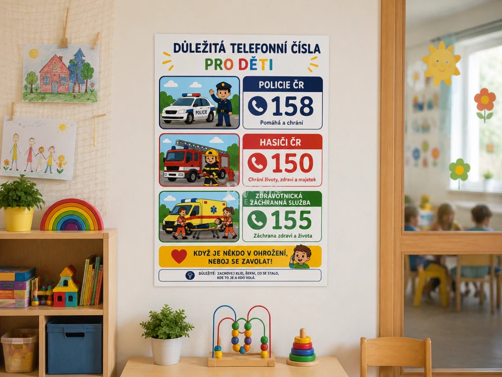 Magnetka / plakát s důležitými telefonními čísly pro děti