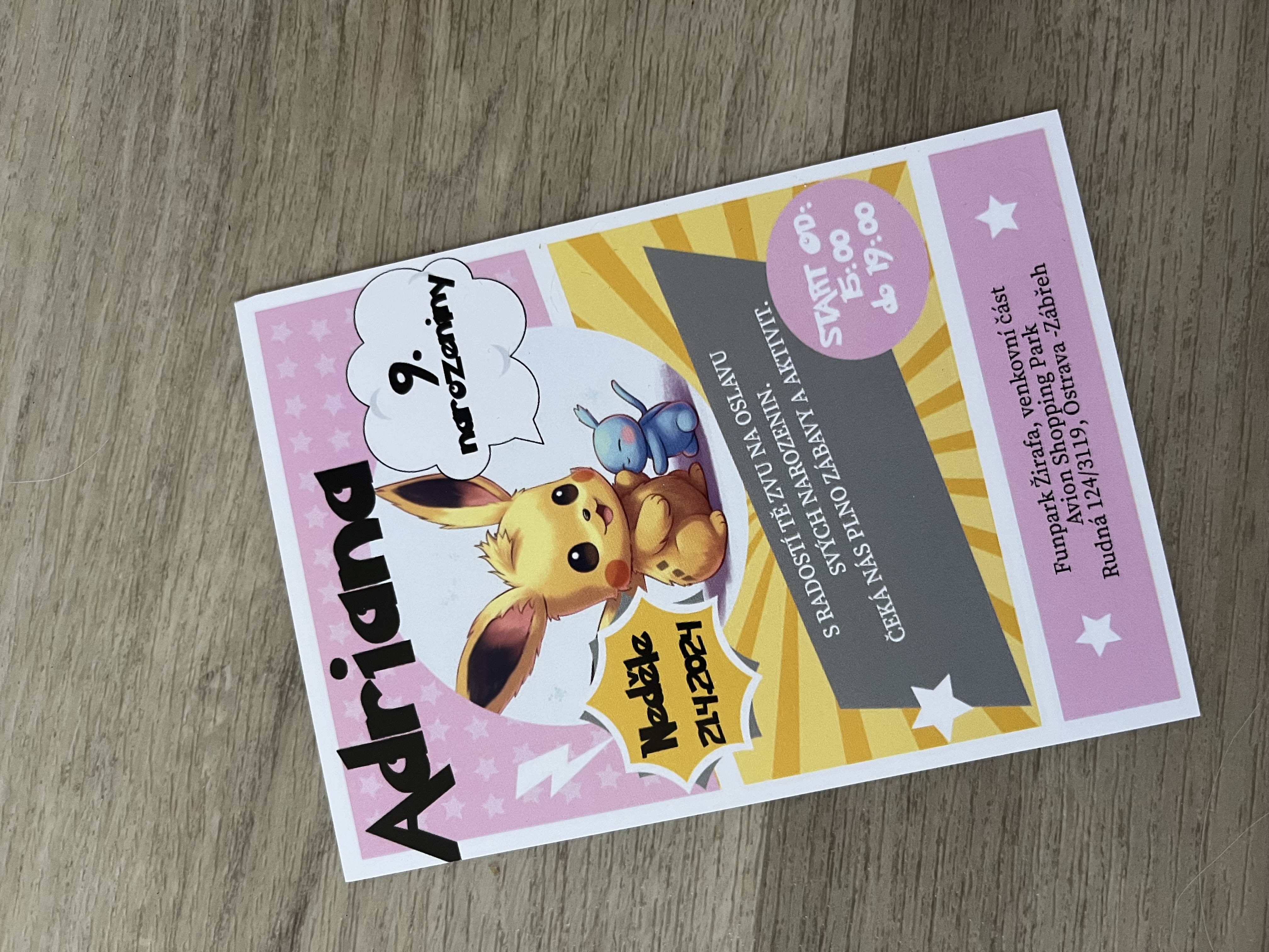 NAROZENINOVÁ POZVÁNKA - POKÉMON PINK