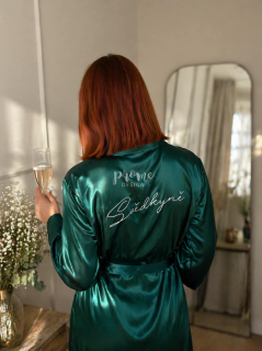 Dámský svatební župan v elegantním odstínu smaragdové barvy - S vlastním textem