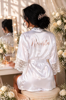 Dámský svatební župan v elegantním odstínu bílé barvy a krajkou - S vlastním textem