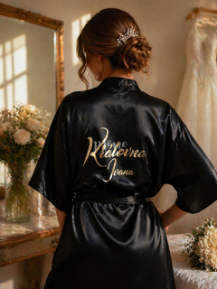 Dámský svatební župan v elegantním odstínu černé barvy - S vlastním textem