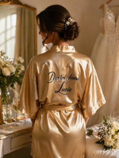 Dámský svatební župan v elegantním odstínu zlaté barvy - S vlastním textem