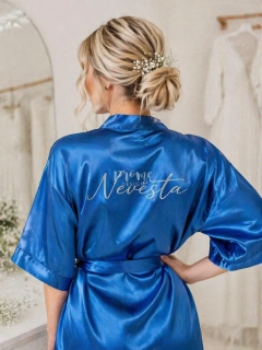 Dámský svatební župan v elegantním odstínu safírové barvy - S vlastním textem