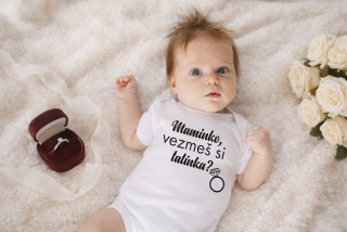 Dětské body s nápisem „Maminko, vezmeš si tatínka?“