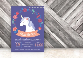 NAROZENINOVÁ POZVÁNKA - Jednorožec fialová